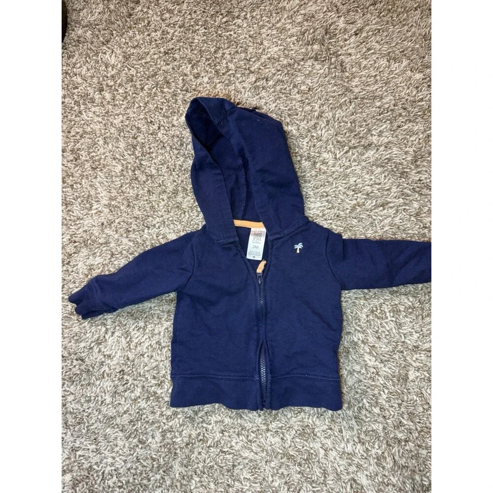 Just One You by Carter's Baby Boy 3M Navy Blue Zip Up Hoodie Palm Tree Embroider